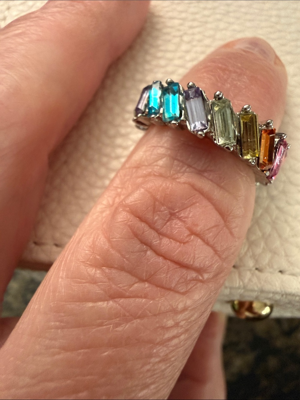 Multicolor Baguette Crystal Eternity Band Ring - size 6